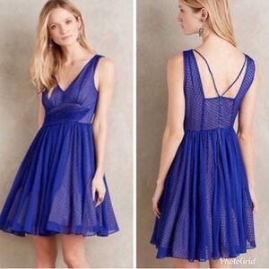 HD in Paris Flared Clipdot Dress Cobalt Blue SZ 8